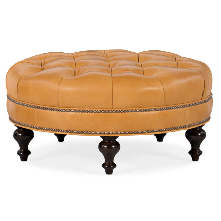 Bradington-Young 38'' Wide Genuine Leather Tufted Round Cocktail Ottoman | Wayfair